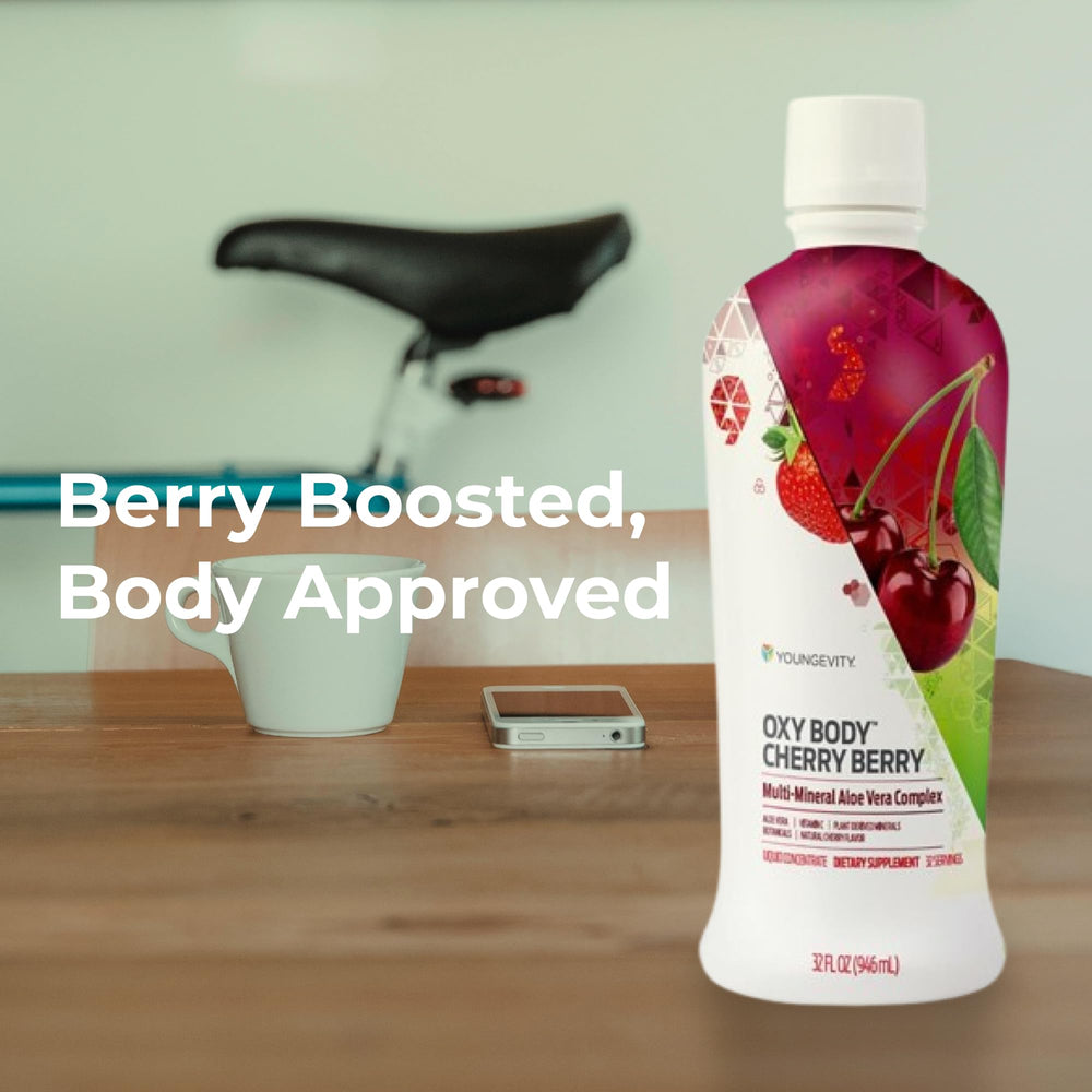 Pack of four Youngevity Oxybody Cherry Berry bottles for convenient multi-pack use.