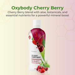 Pouring Youngevity Oxybody Cherry Berry into a glass highlights natural cherry flavor and hydration.