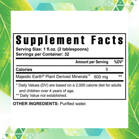 Youngevity Plant Derived Minerals label closeup showing mineral profile