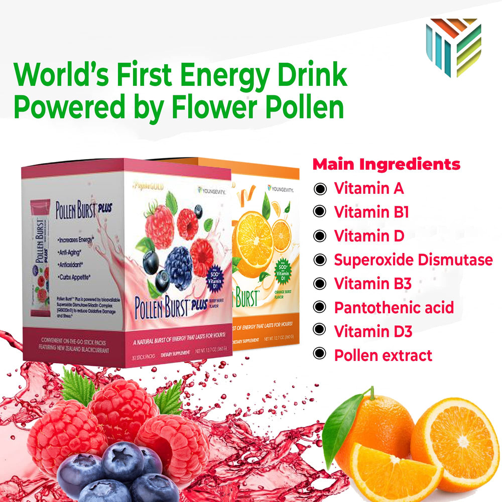 Youngevity Pollen Burst Combo lightweight canister for on the go energy