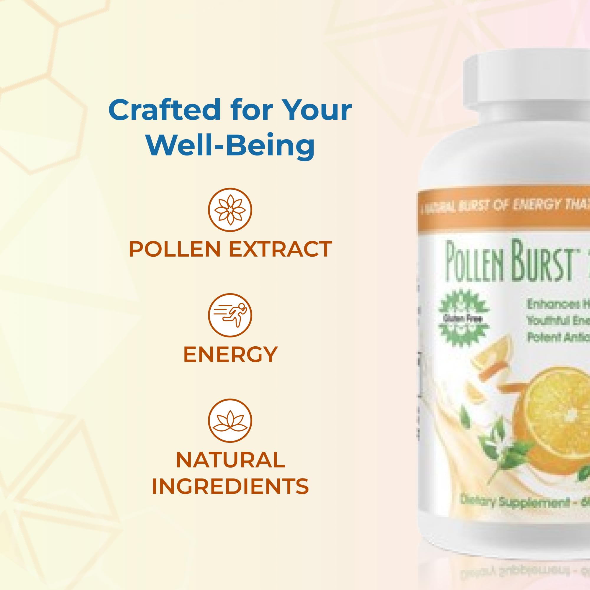 Energy-boosting Pollen Burst Tabs depicted for everyday vitality.