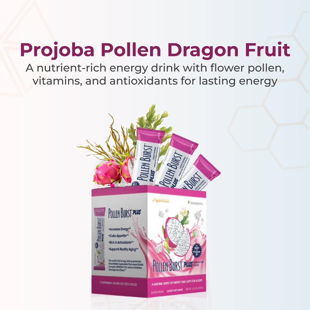 Youngevity ProJoba Pollen Burst single-serve stick for quick energy.