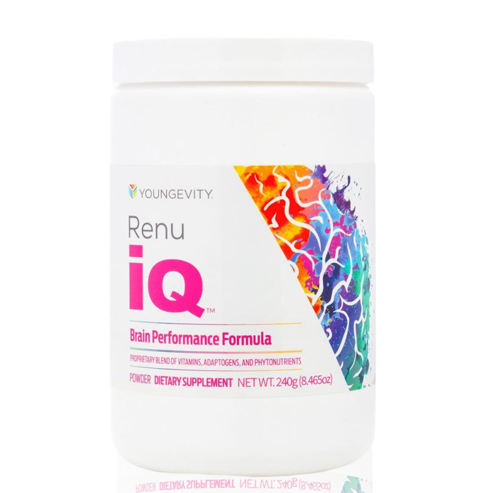 Youngevity Renu iQ bottle with capsules offers convenient brain-boosting daily support.