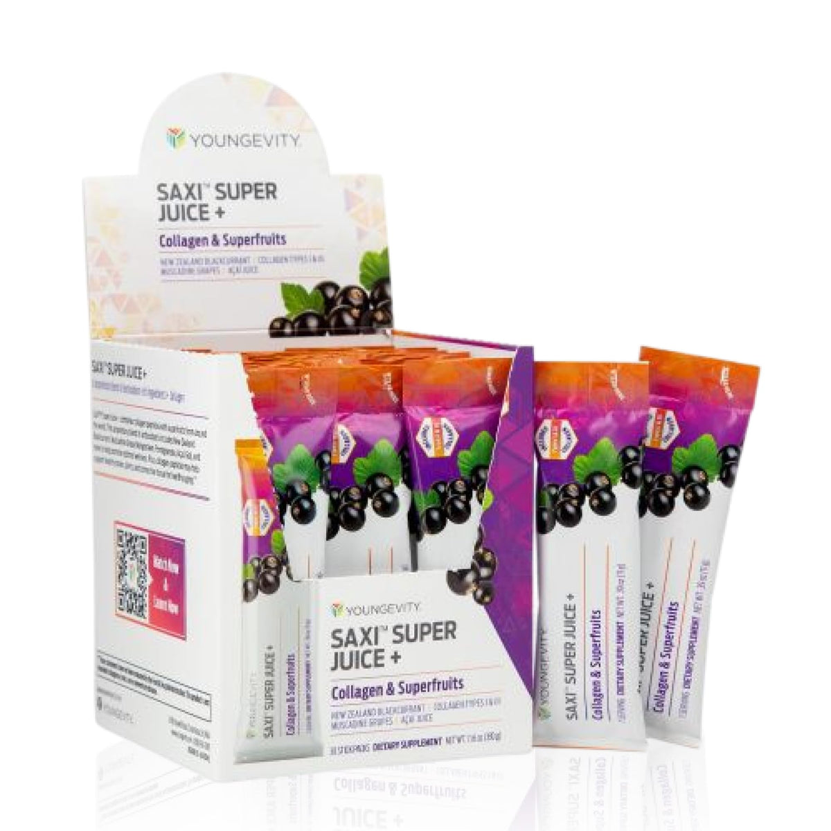 Youngevity SaXi Super Juice + bottle shows collagen-rich drink for daily wellness