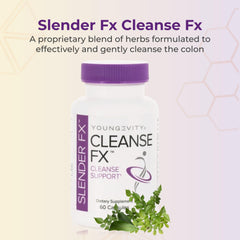 Youngevity Slender Fx bottle back label highlights capsule count and natural herb blend.