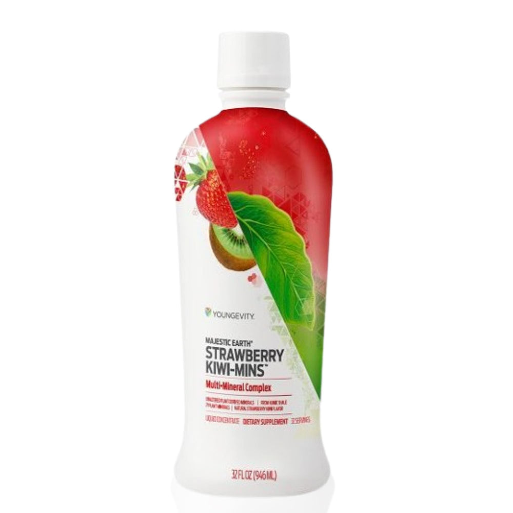 Youngevity Strawberry Kiwi-Mins bottle pour showing easy daily mineral support