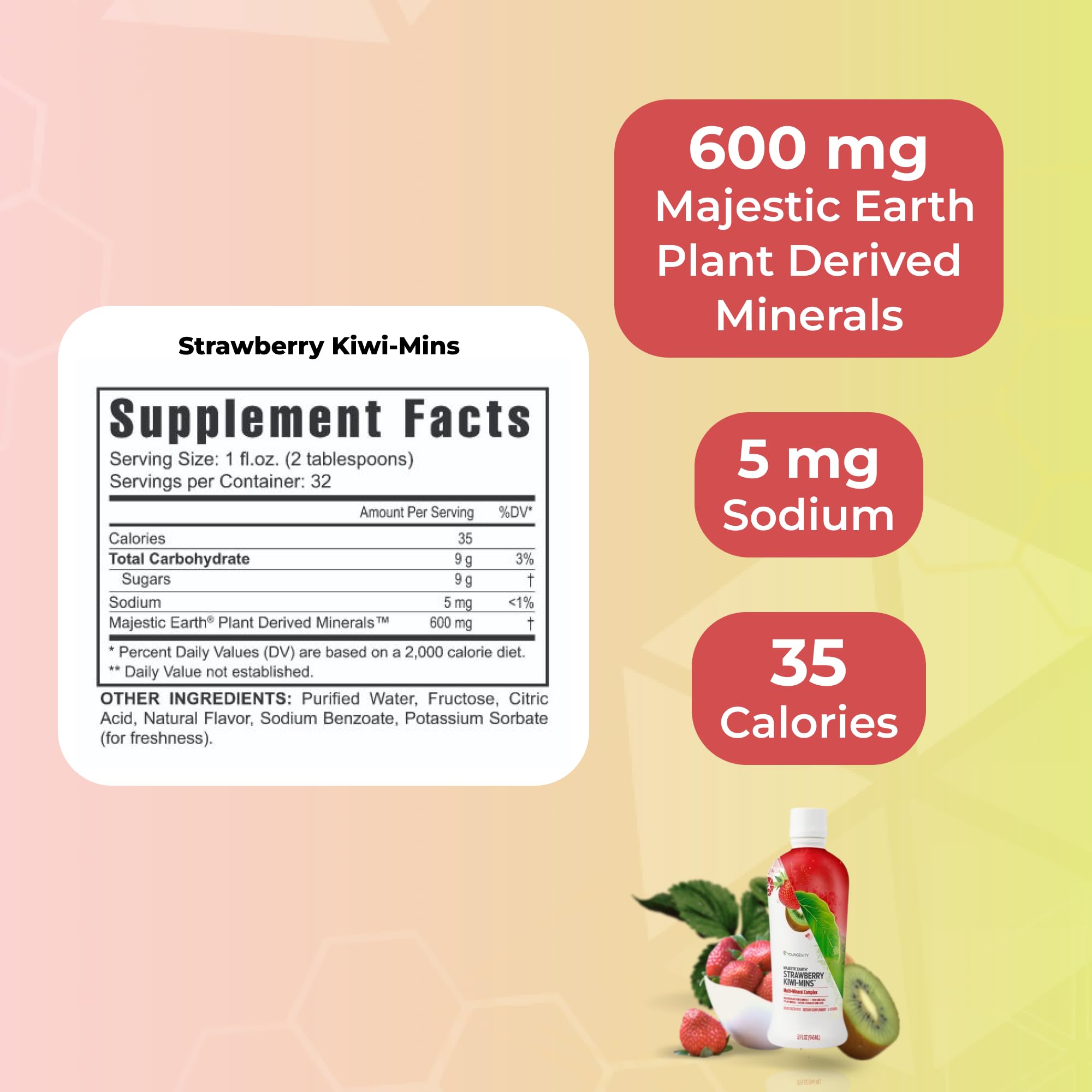 Youngevity Strawberry Kiwi-Mins bottle side emphasizing plant-derived minerals for daily nutrition