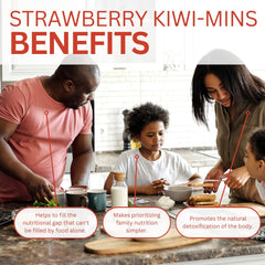 Four-pack packaging of Youngevity Strawberry Kiwi-Mins for convenience