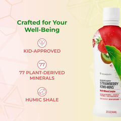 Youngevity Strawberry Kiwi-Mins ingredients label highlighting 77 plant minerals for daily nutrition