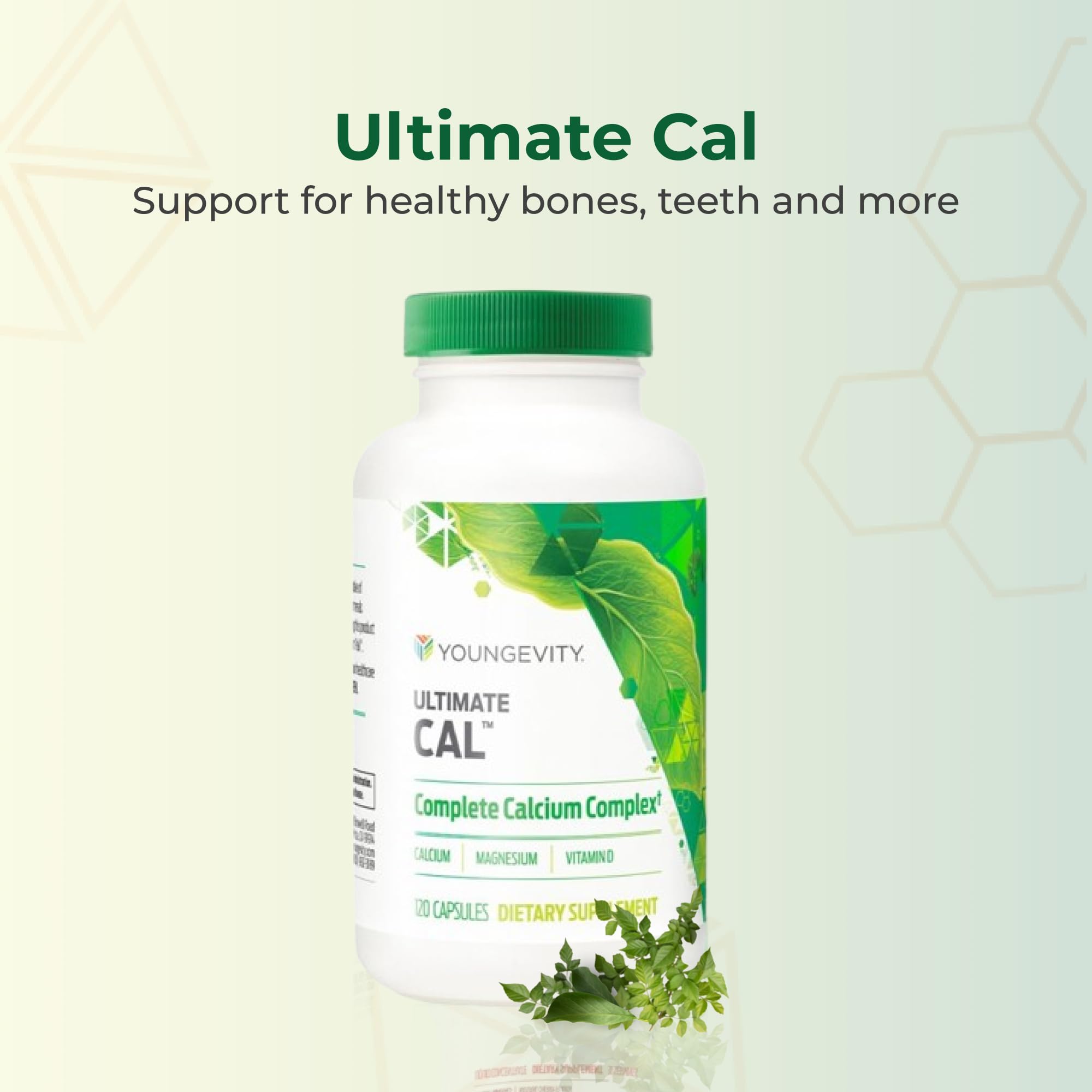 Youngevity Ultimate CAL bottle back shows ingredients including D-3 and cofactors