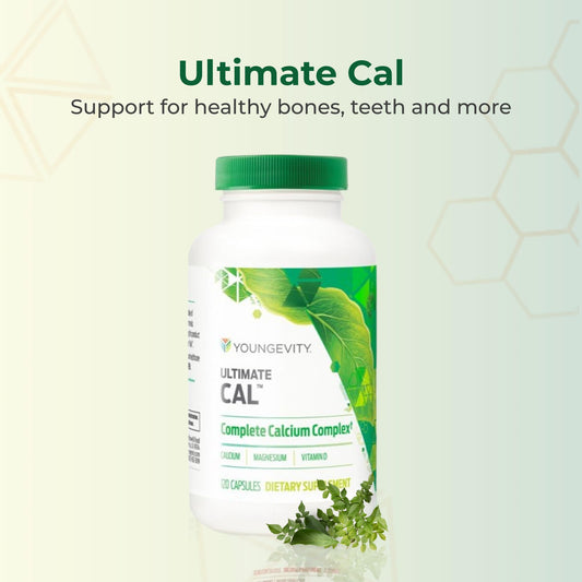 Youngevity Ultimate CAL bottle back shows ingredients including D-3 and cofactors