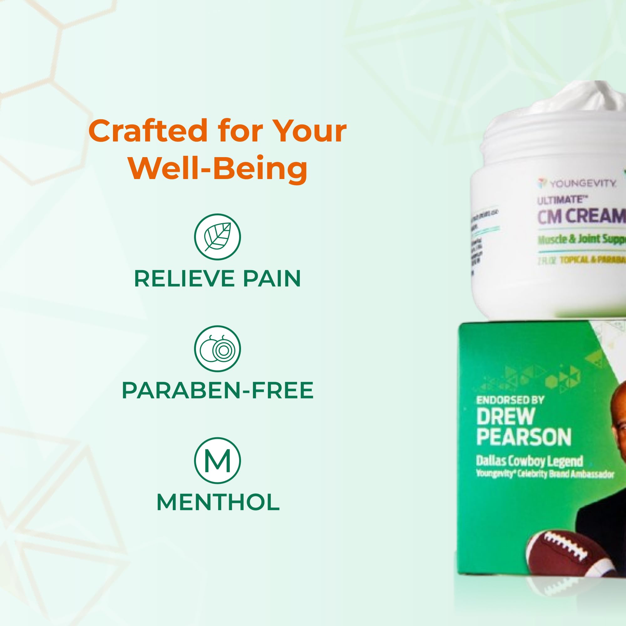 Youngevity Ultimate CM Cream applied on neck for daily relief.