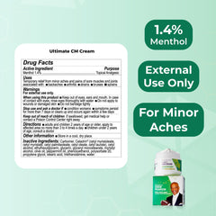Close-up of Youngevity Ultimate CM Cream label highlighting menthol.