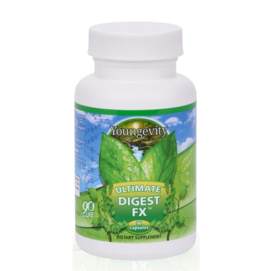 Youngevity Ultimate Digest FX bottle on shelf suggesting daily digestive support
