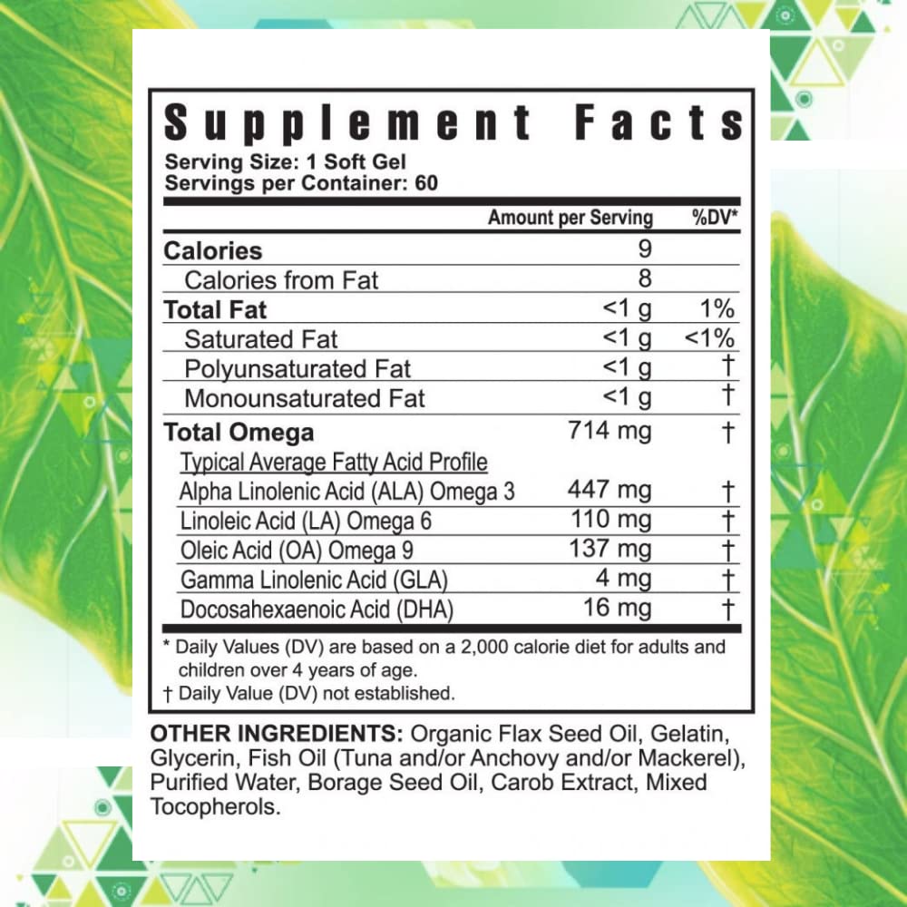 Youngevity Ultimate EFA ingredients with borage, flax, and fish oil for EFAs.