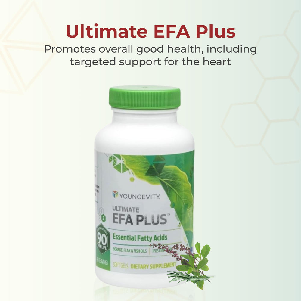 Youngevity Ultimate EFA Plus capsules close-up showing easy-to-swallow soft gels