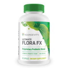 Youngevity Ultimate Flora FX bottle front for daily probiotic routine.