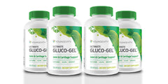 Youngevity Ultimate Gluco-Gel bottle front with capsules for joints support.