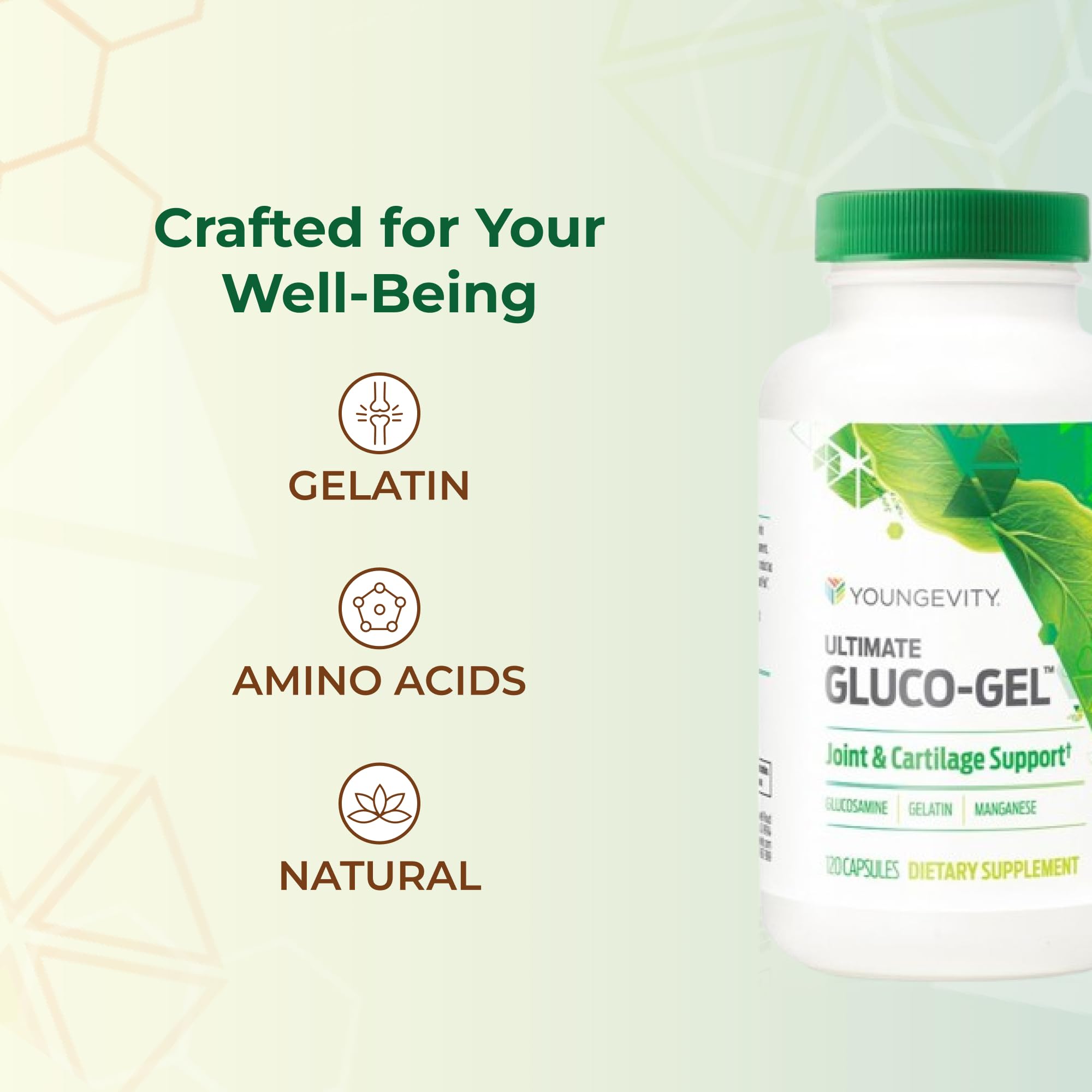 Youngevity Ultimate Gluco-Gel bottle in hand for on-the-go wellness.