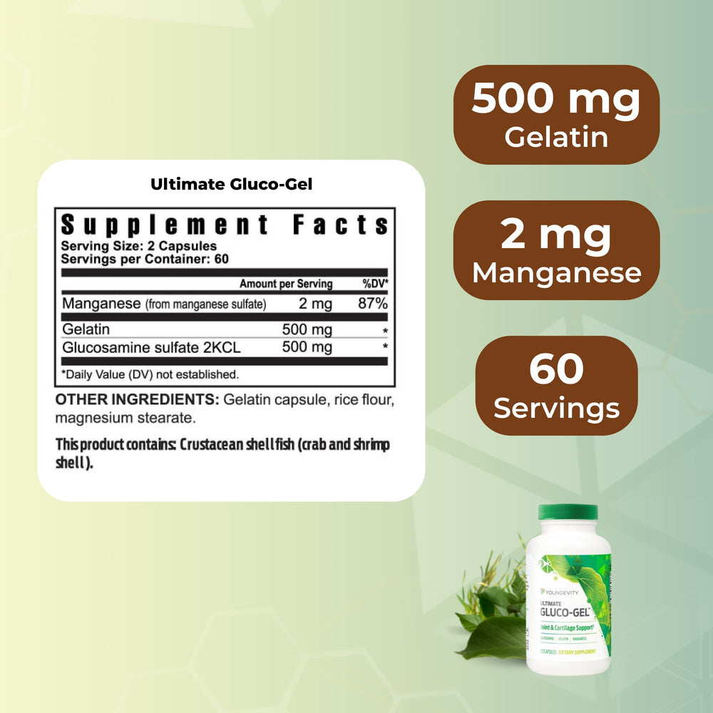 Youngevity Ultimate Gluco-Gel capsules close-up for easy daily intake.