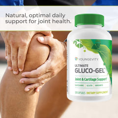 Youngevity Ultimate Gluco-Gel capsules close-up highlighting gelatin and minerals.