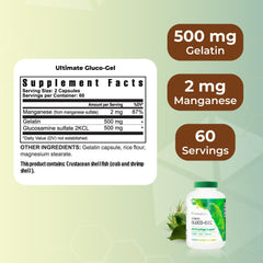 Youngevity Ultimate Gluco Gel label close-up showing glucosamine and manganese for joint wellness.