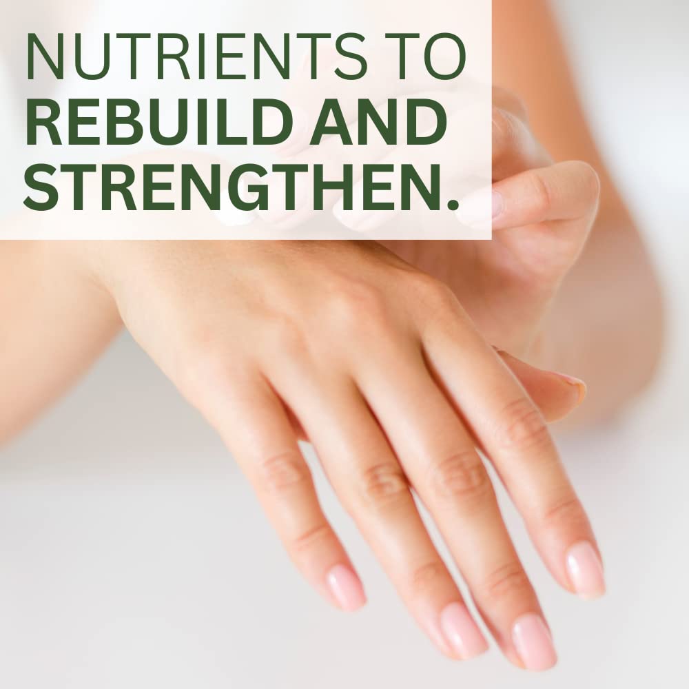 Nails close-up featuring Youngevity capsules hints at nail strength.
