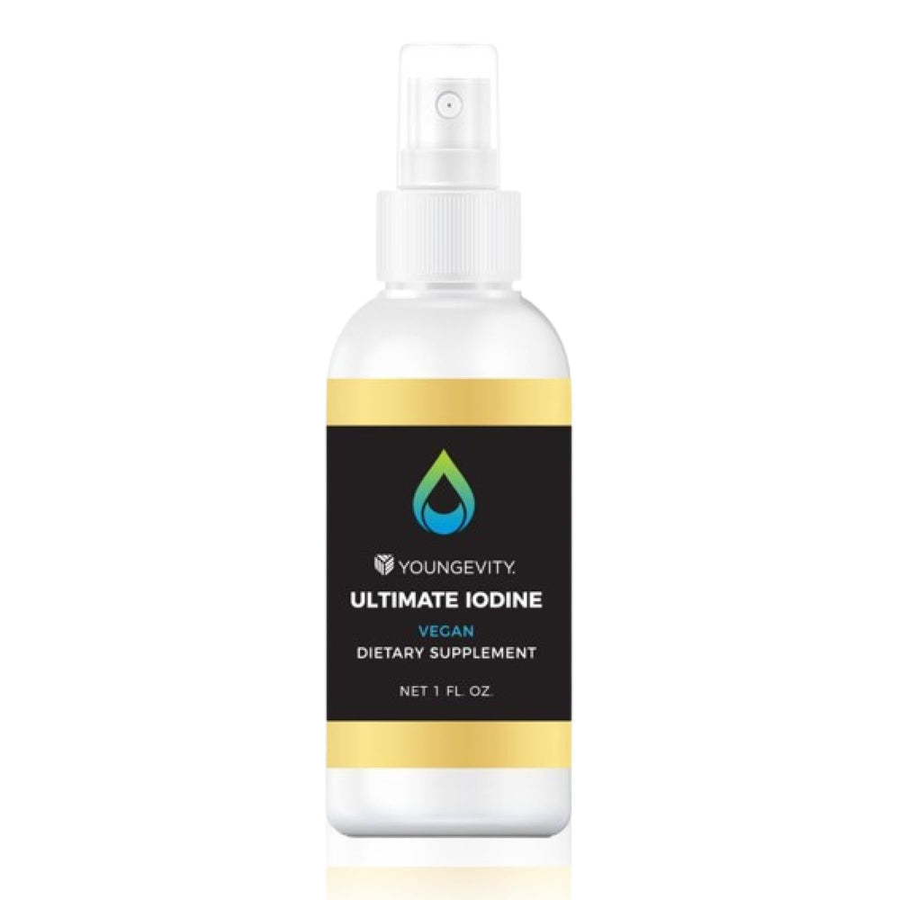 Youngevity Ultimate Iodine bottle pour for easy daily use and energy support.