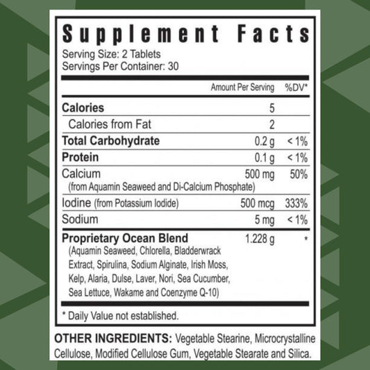 Close-up of kelp and chlorella, highlighting ocean-derived nutrients for heart-friendly nutrition.