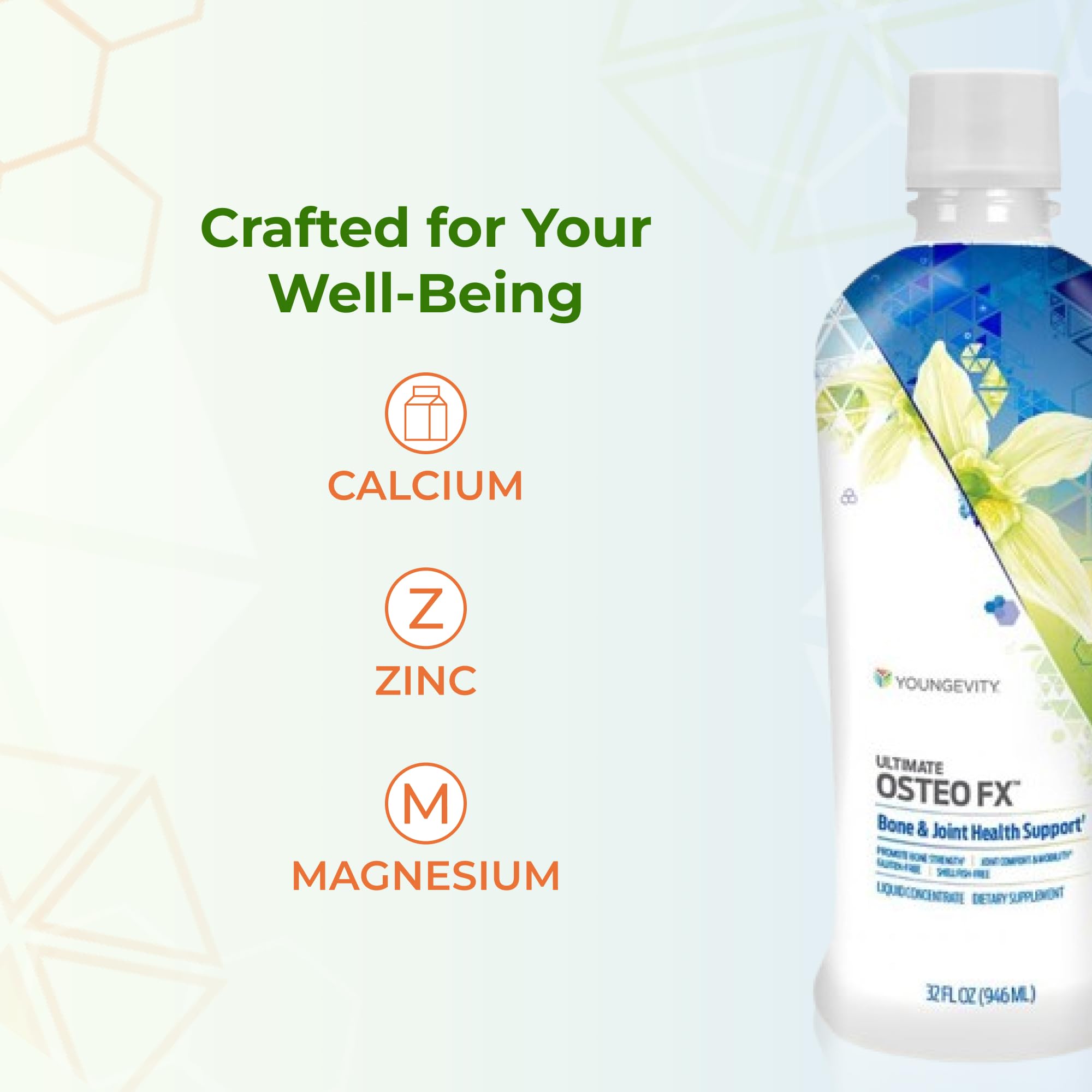 Glass with Osteo-Fx liquid shows simple, versatile daily dosing.