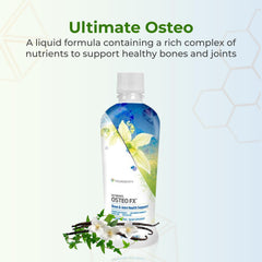 Pouring Osteo-Fx liquid demonstrates easy dosing for bone health routines.