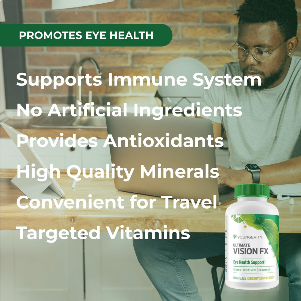 Vitamins A, C, E with minerals shown beside the Vision FX label.