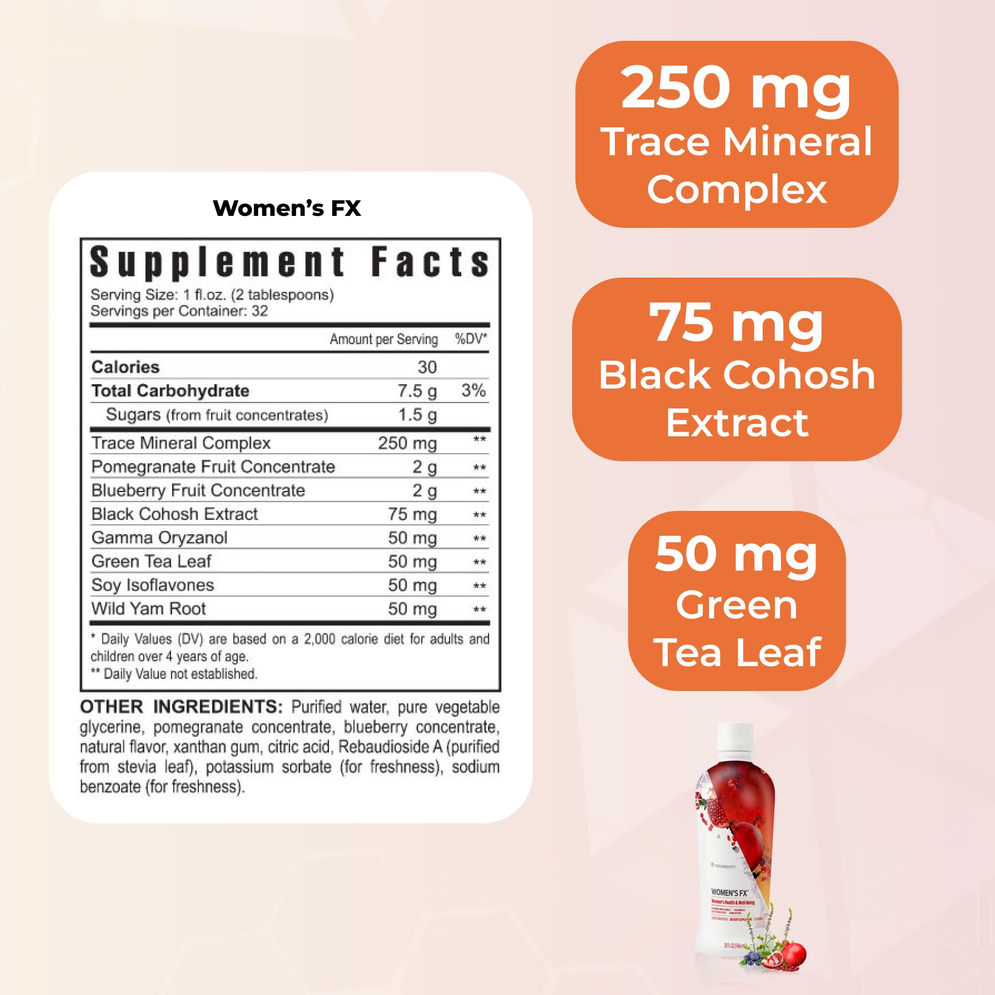 Youngevity Women's FX label showcasing all essential vitamins