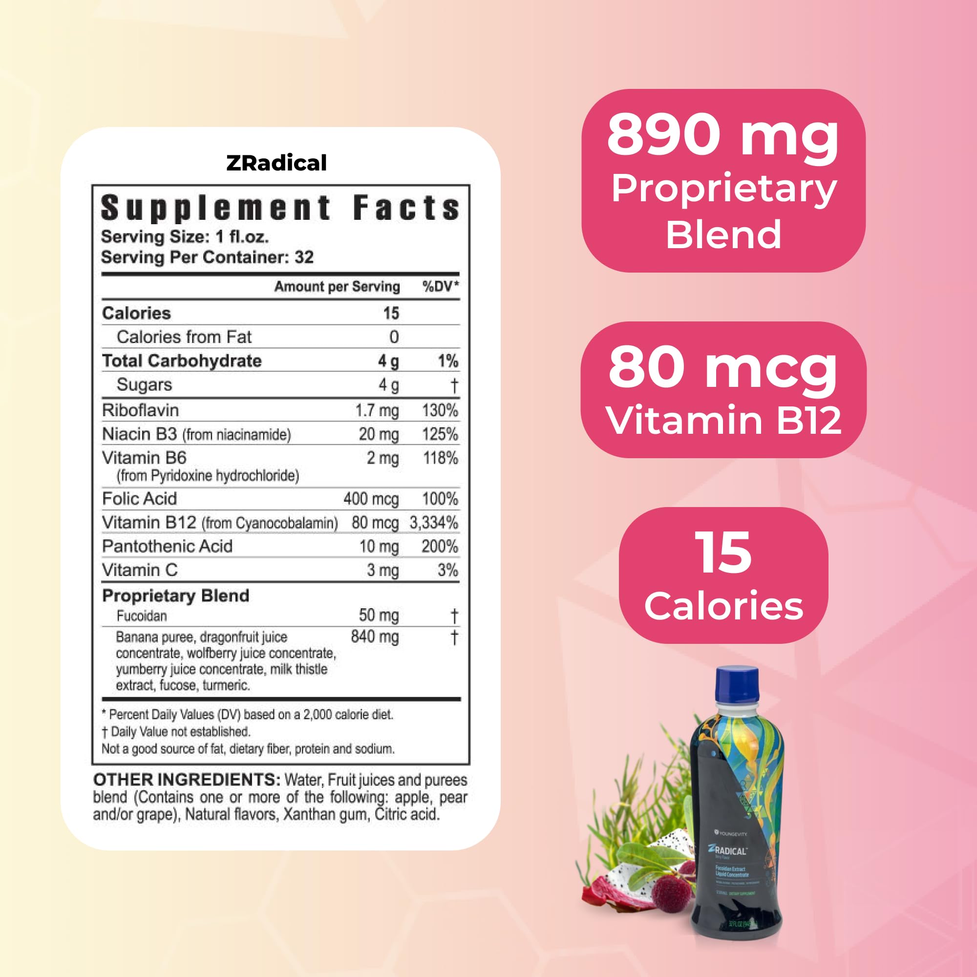 Youngevity ZRadical bottle close-up featuring organic fucoidan and vibrant packaging.