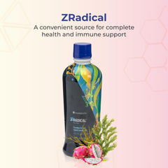 Youngevity ZRadical bottle label shown, emphasizing pure fucoidan and natural cofactors.