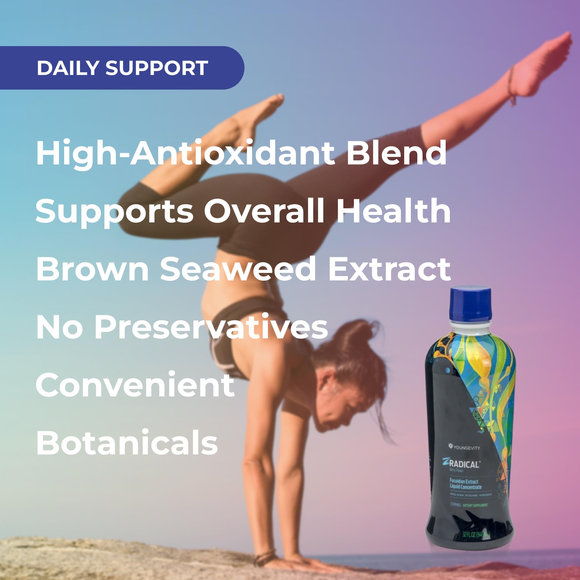 Youngevity ZRadical with vitamin C and B cofactors support daily wellness.