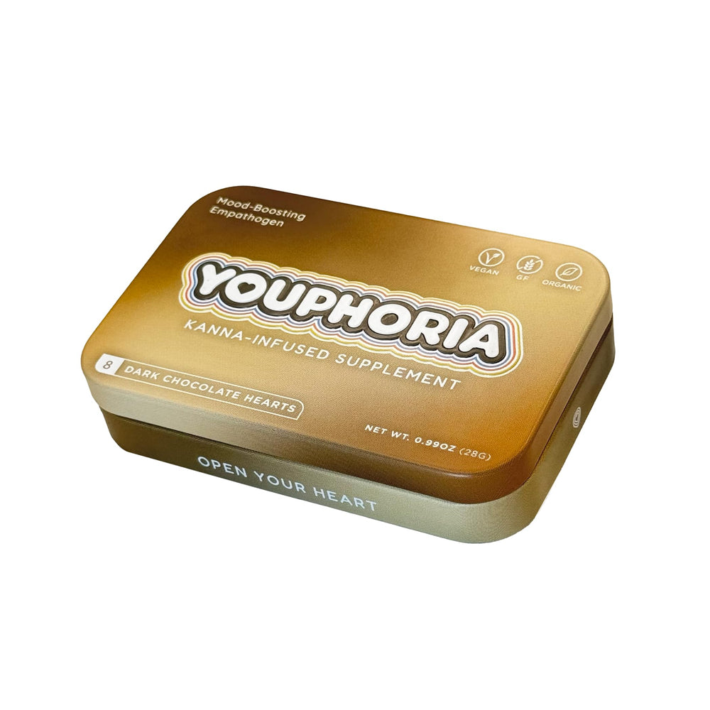 Youphoria Dark Chocolate Hearts close-up shows glossy chocolate for a relaxing treat.