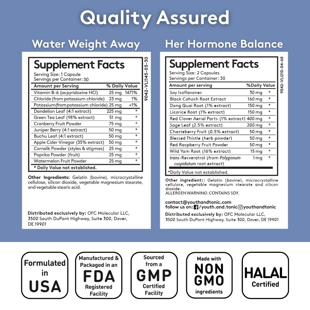 Youth & Tonic label close-up, highlighting clean ingredients and GMP-certified manufacturing.