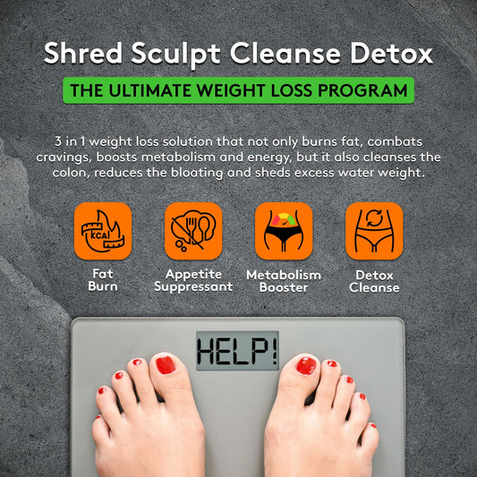 Youth & Tonic Sculpt Shred pills close-up highlighting cravings relief and metabolism boost.