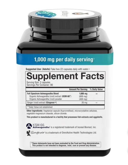 Close-up of Youtheory Ashwagandha 1000mg capsules being poured