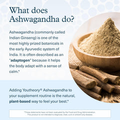 Organic ingredients seal on Youtheory Ashwagandha bottle ensuring clean supplementation.