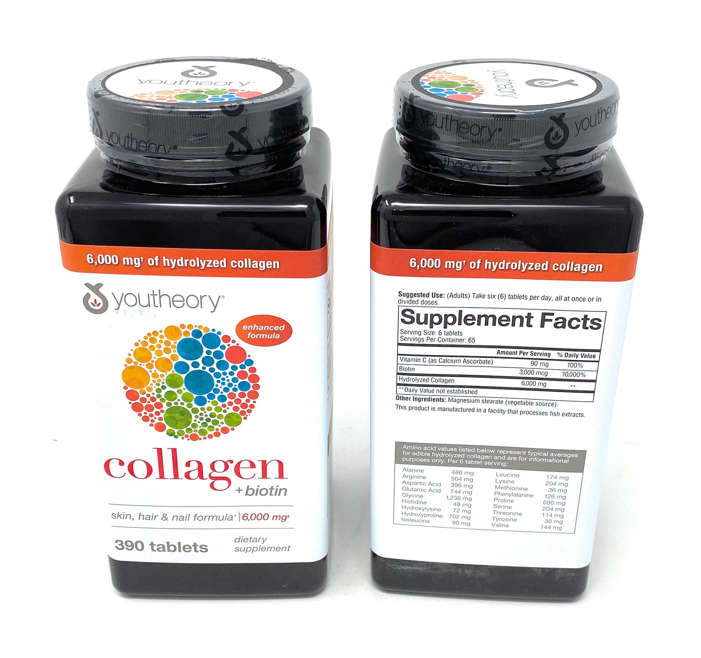 Youtheory Collagen Advanced Formula bottle front showing 6 g collagen per serving.