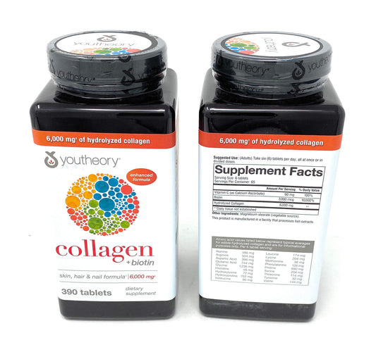 Youtheory Collagen Advanced Formula bottle front showing 6 g collagen per serving.