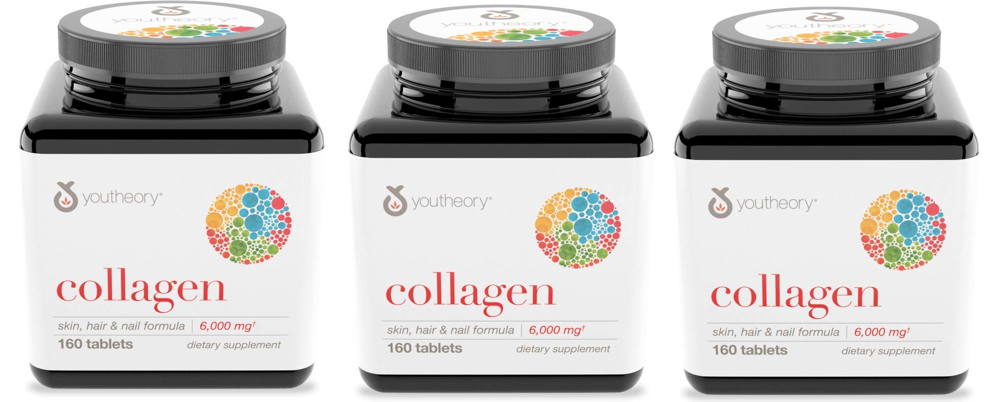 Youtheory Collagen Advanced Formula bottle with 160 tablets for skin, hair, and joints support
