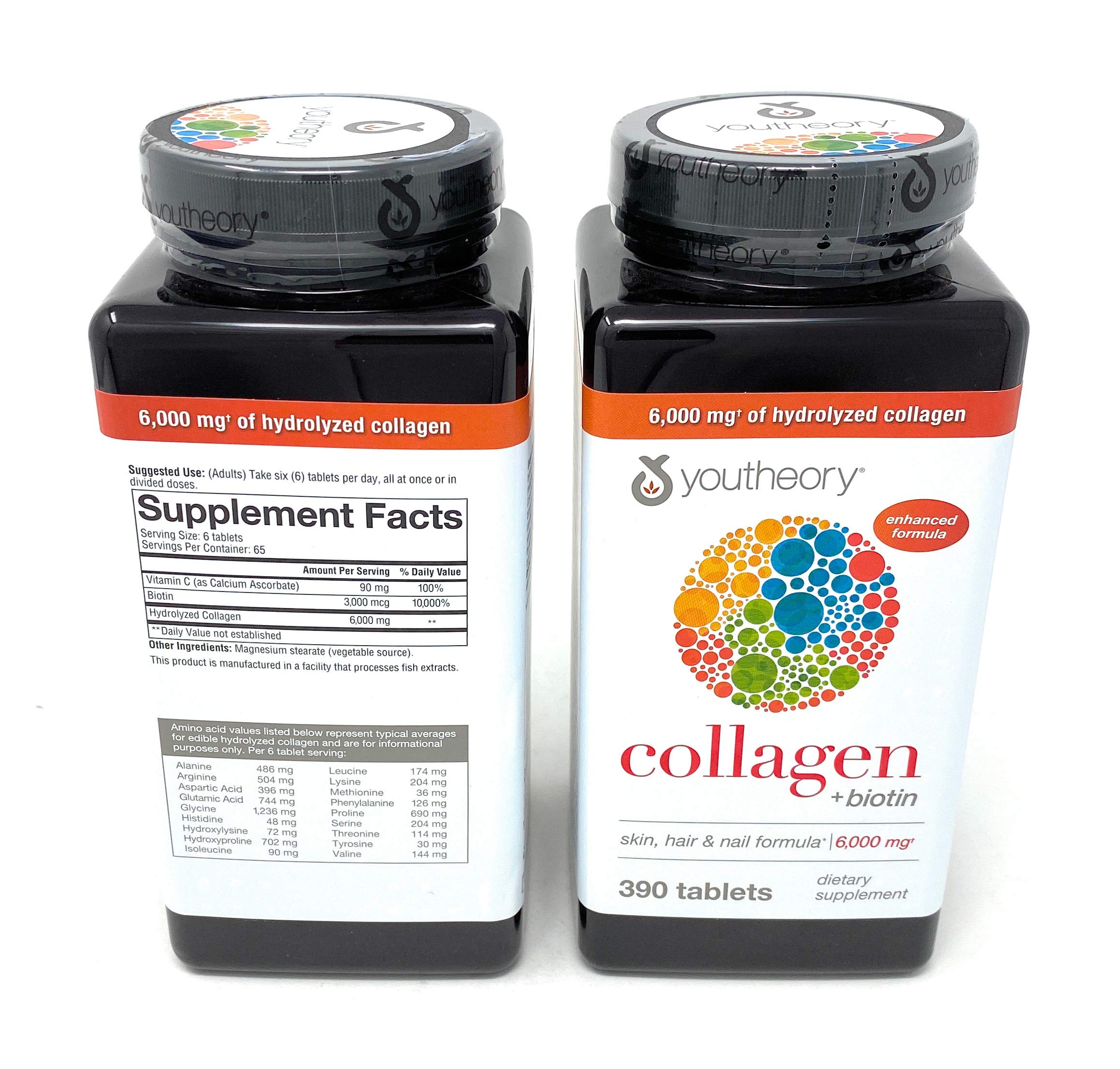 Youtheory Collagen Advanced Formula bottle shows vitamin C benefits on label.
