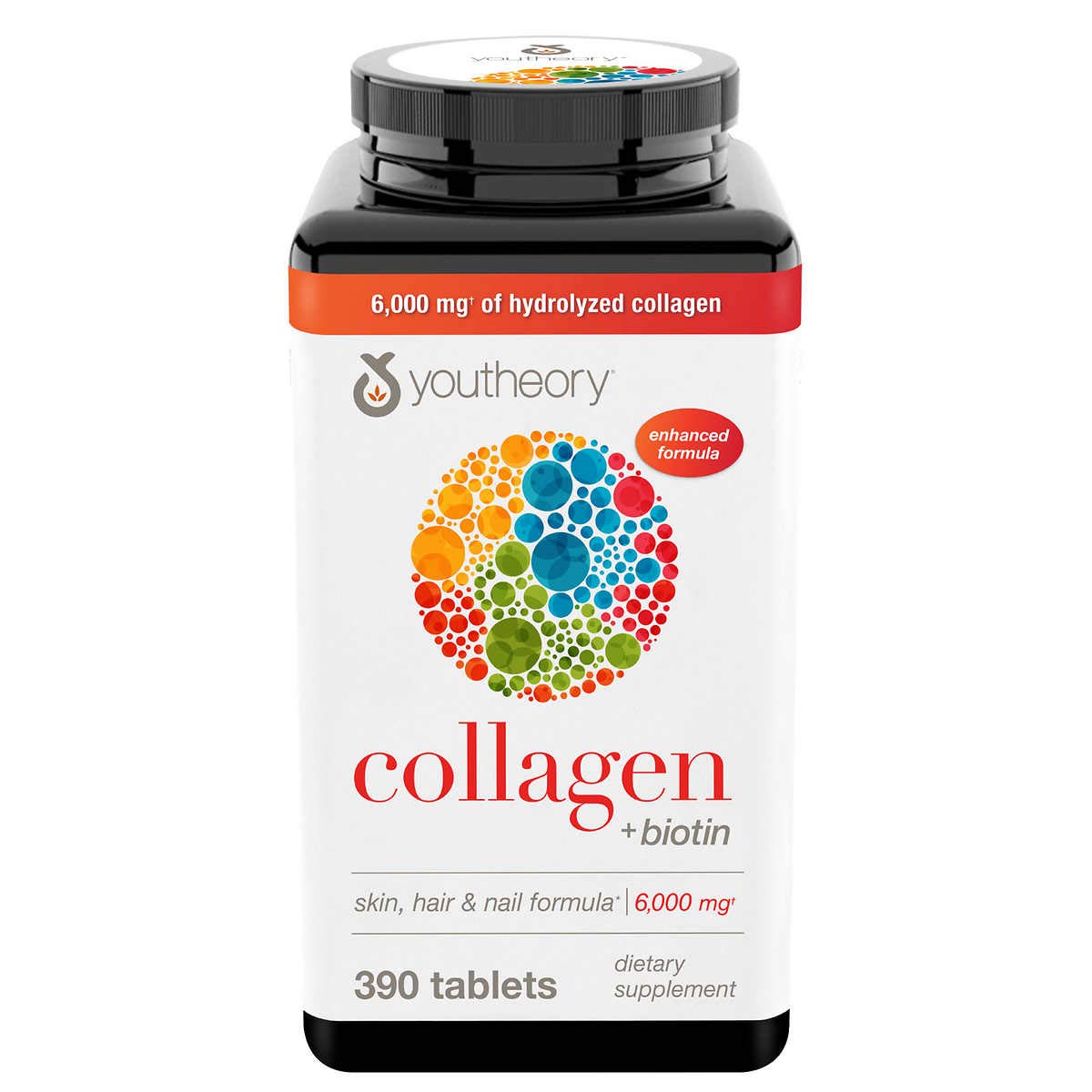 Youtheory Collagen Plus Biotin bottle front for daily supplement routine.