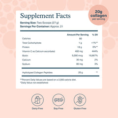 Youtheory collagen powder tub side label detailing ingredients and benefits