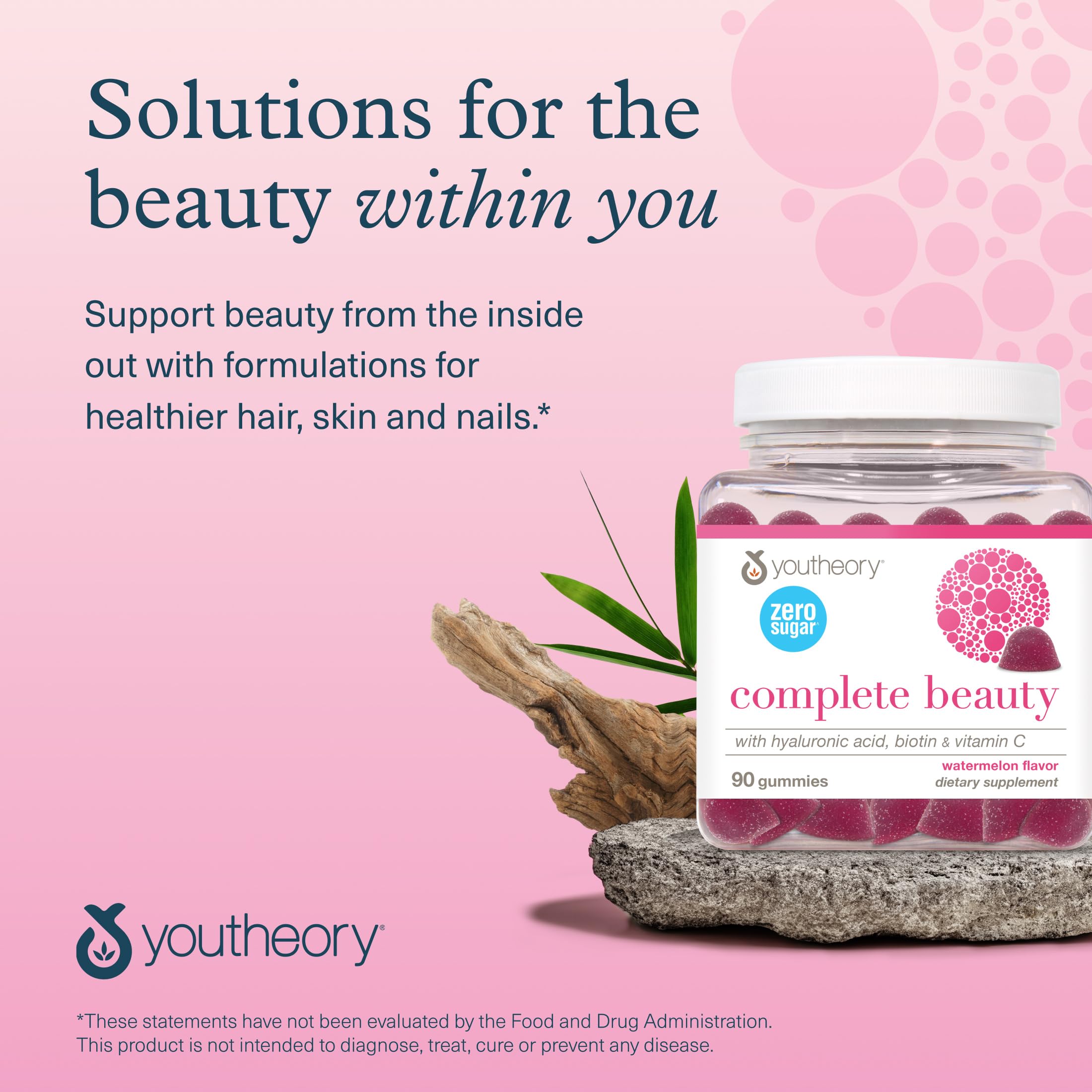 Youtheory Complete Beauty Gummies on kitchen shelf in natural light