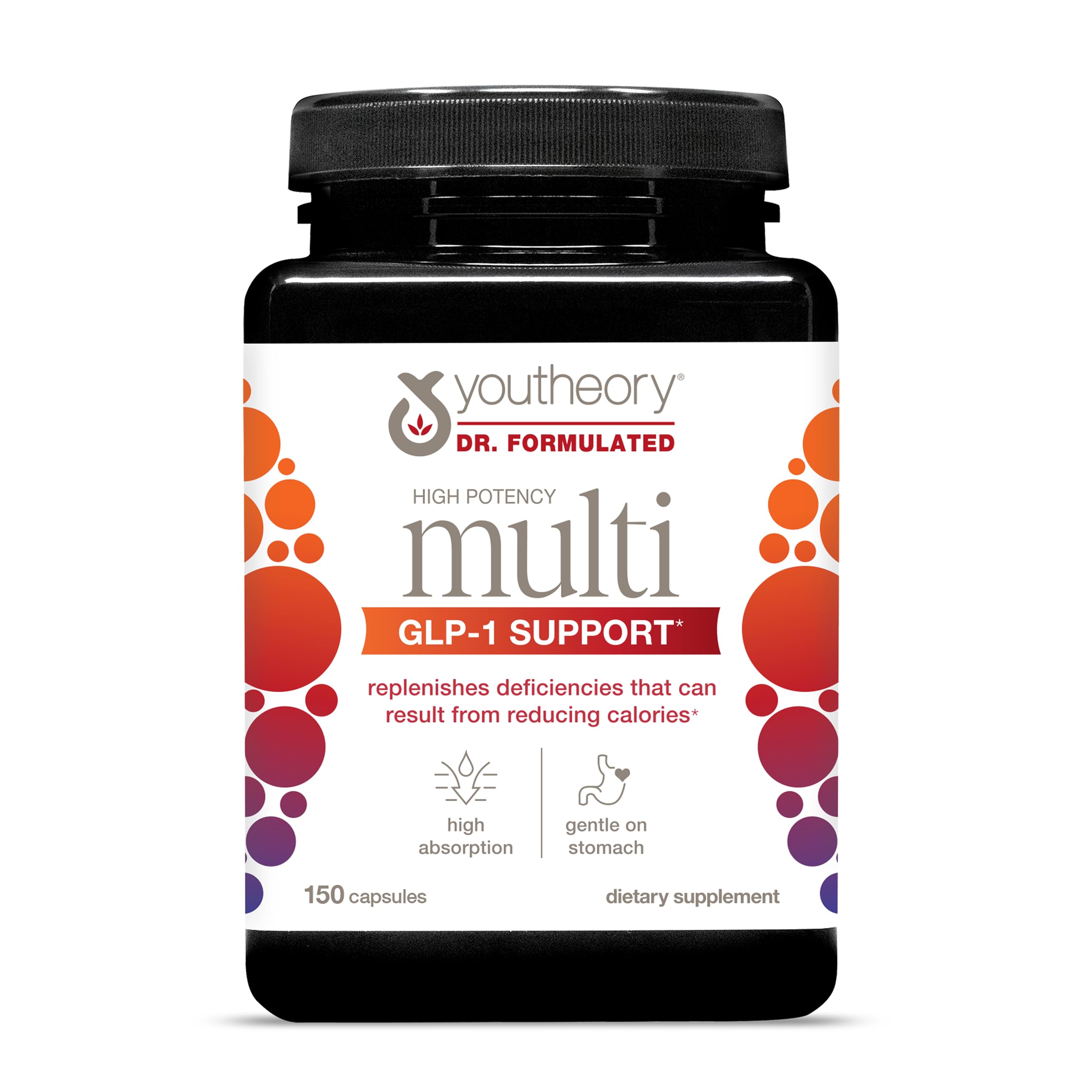 Youtheory High Potency Multi GLP-1 Support bottle shows the labeled health benefits