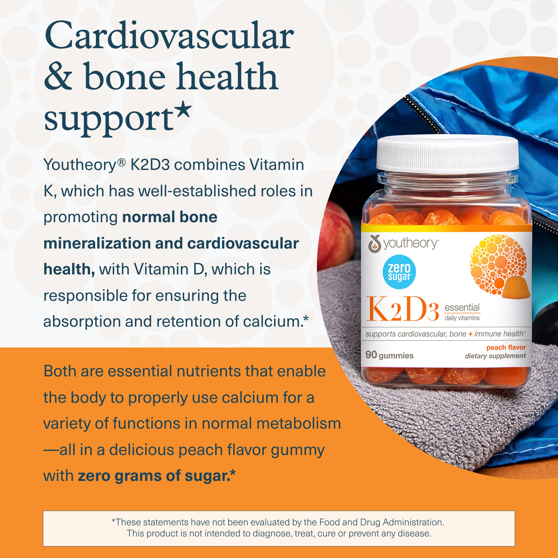 Serving spoon displaying Youtheory K2D3 Zero Sugar Gummy for easy daily dosing